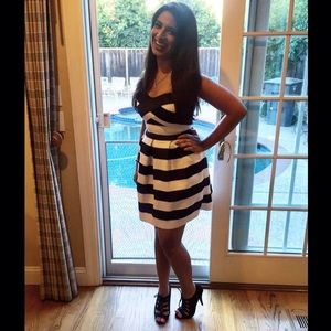 EXPRESS strapless black and white striped dress